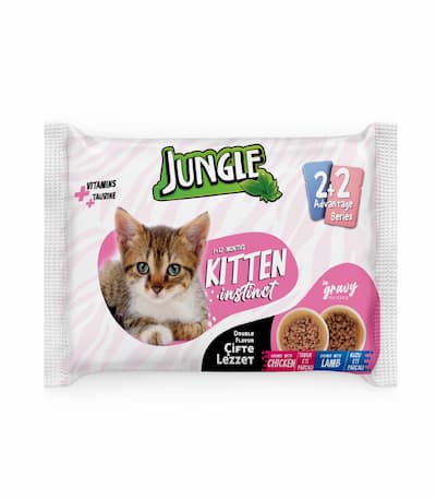 Jungle Kitten Pouch Chicken And Lamb 4Pis (4×100g) Jungle Kitten Pouch Chicken and Lamb 4pc Combo is a perfect choice for pet parents who want to ensure their furry friend gets the best start in life. Why Choose Jungle Kitten Pouch Chicken and Lamb? Tailored Nutrition for Kittens This combo is specifically designed to meet the nutritional needs of growing kittens. Enriched with proteins from chicken and lamb, it supports muscle development and provides energy for their playful nature.Jungle Kitten Pouch Chicken And Lamb 4Pc Combo best price at www.aquisanbd.com the biggest online cat food seller in dhaka Bangladesh. Real Meat for Optimal Health Made with real chicken and lamb, the pouches deliver a delicious taste and high-quality protein source that helps strengthen bones and boost immunity. Essential Vitamins and Minerals Packed with essential nutrients like taurine, calcium, and omega fatty acids, these pouches promote a healthy heart, shiny coat, and robust skeletal growth. Convenient Packaging The 4pc combo ensures you have a ready supply of meals that are easy to serve, mess-free, and perfectly portioned for kittens.Jungle Kitten Pouch Chicken And Lamb 4Pc Combo Irresistible Flavor The combination of chicken and lamb creates a delectable flavor profile that even the pickiest eaters will enjoy. Benefits of Feeding Jungle Kitten Pouches Jungle Kitten Pouch Chicken And Lamb 4Pc Combo Boosted Immune System: With balanced nutrients and added vitamins. Healthy Growth: The protein-rich formula supports optimal development. Improved Digestion: Easy-to-digest ingredients reduce tummy troubles. Hydration Support: The moist texture of the pouches ensures your kitten stays hydrated.