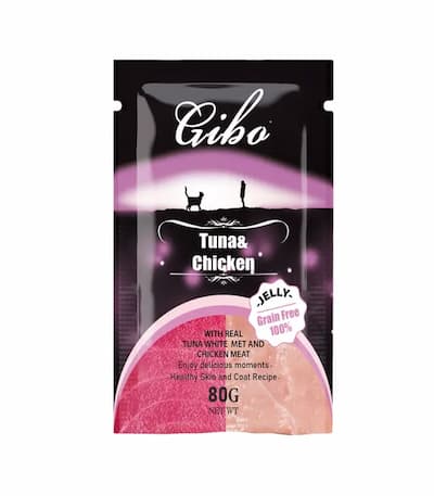 Gibo GRAIN FREE Adult Cat Pouch Chicken & Tuna 80g www.aquisanbd.com