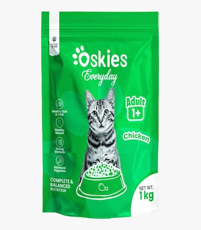 Oskies Adult Chicken Low Grain Cat Food - 1Kg Pack
